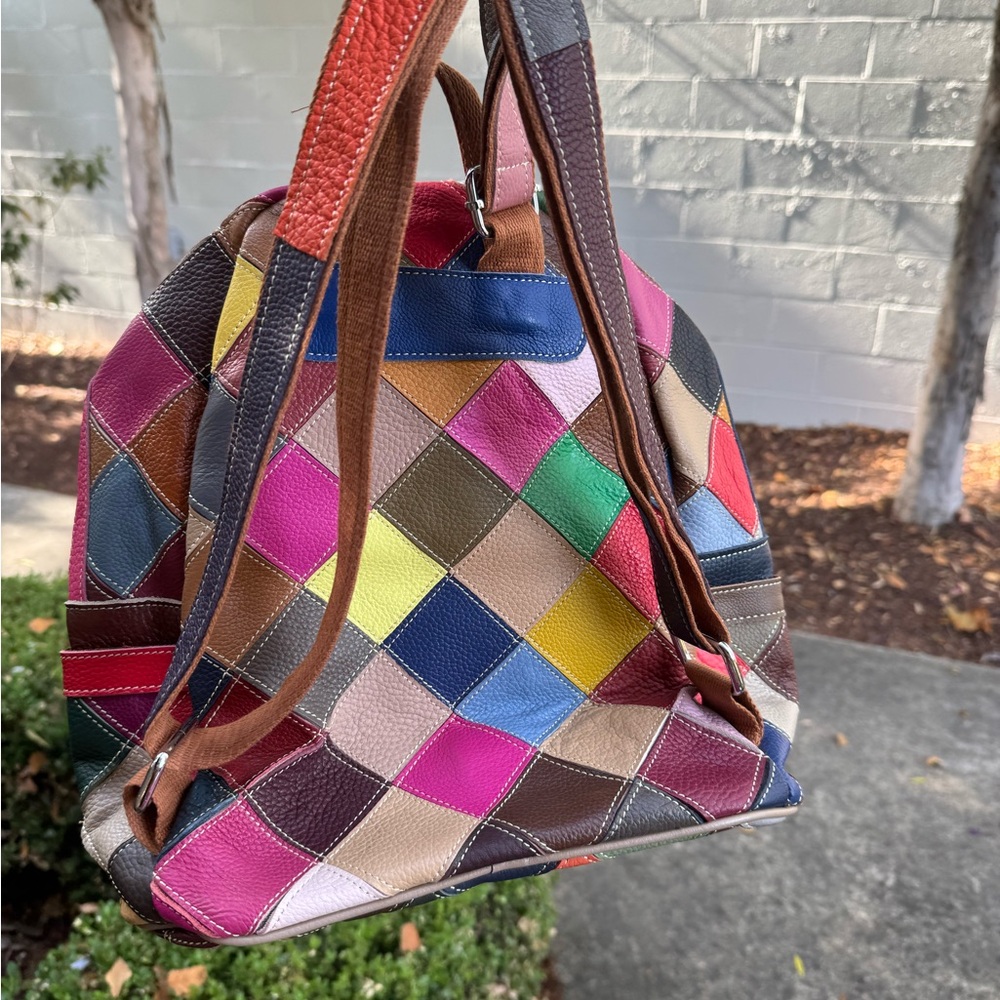 Colorful Patchwork Leather Backpack - image 2